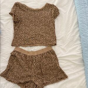 American Eagle Outfitters Brown Leopard Print Pajama Set